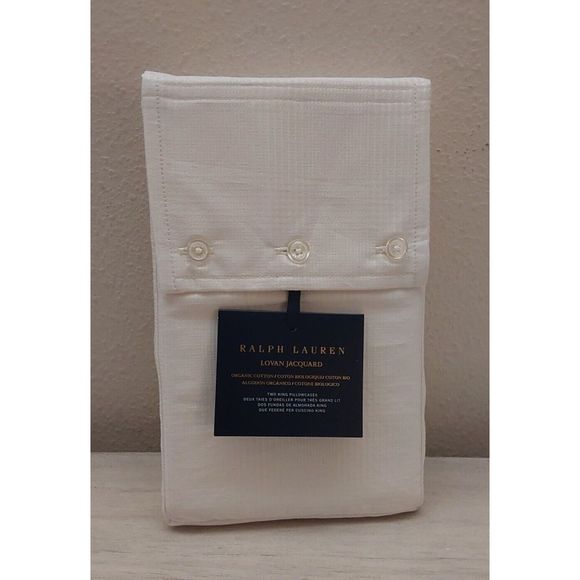 Ralph Lauren LOVAN JACQUARD 100% Organic Cotton Two King Pillowcases  PARCHMENT - Picture 1 of 8